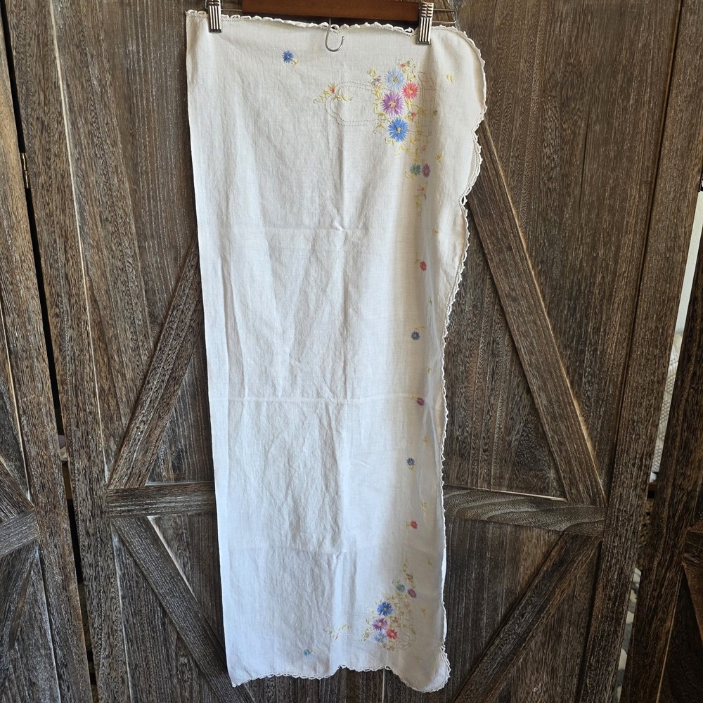 Table Runner Dresser Scarf White With Multi‎ Color Flowers Embroidered 42" x 17"